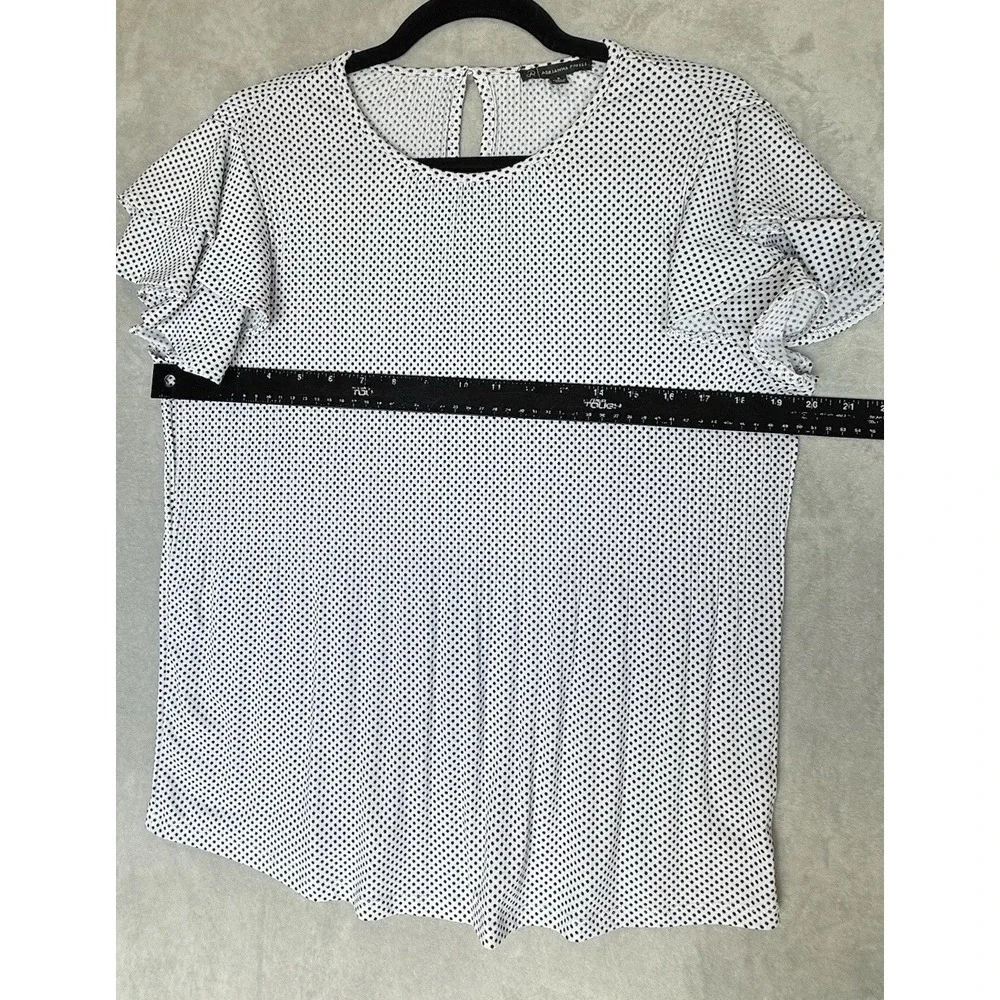Adrianna Papell‎ Blouse Top Womens Small White Polka Dot Flutter Sleeve Elegant